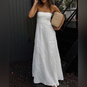 3 for $15 White Strapless Flowy Maxi Dress Goddess Euro Summer Minimalist Casual